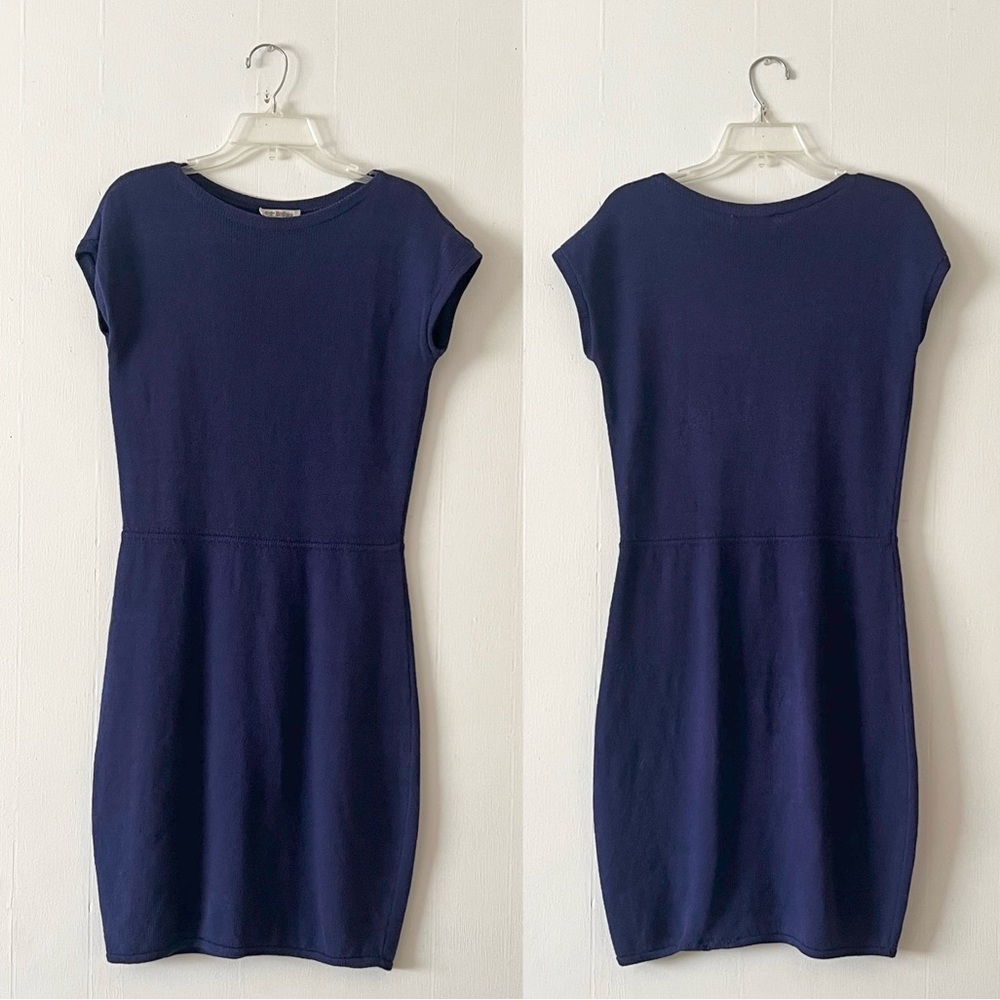 Vintage 1970s St. John Marie Gray Purple Santana Knit Midi Cinch Waist Dress